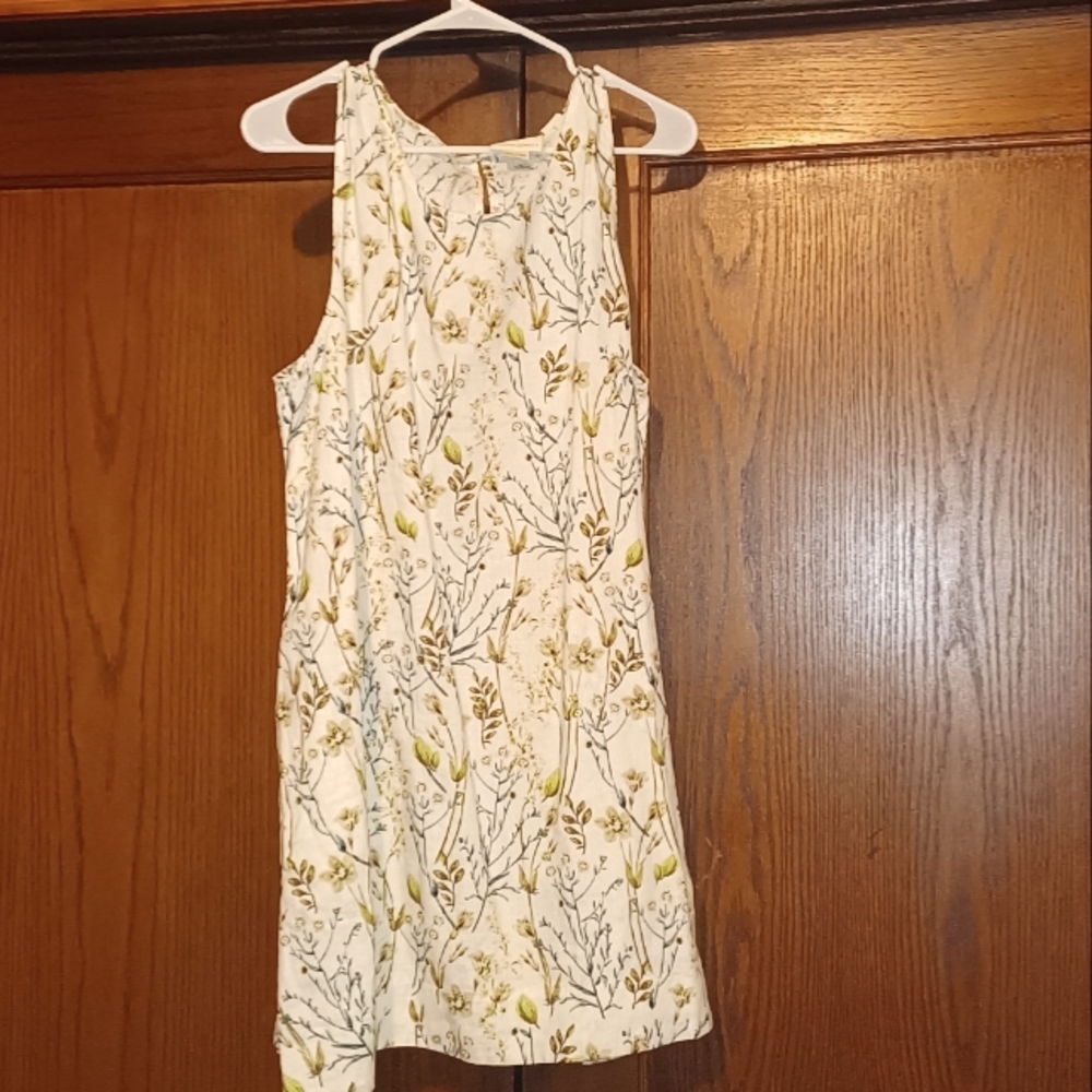 Cynthia Rowley Dress XL cream color with green blue and brown flowers and leaves